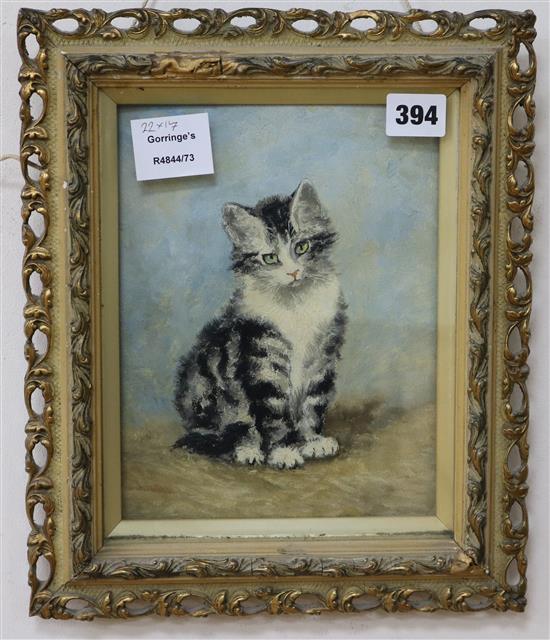 After Ronner Knip, oil on board, study of a kitten, 22 x 17cm